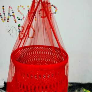 New Born Baby Dolna -(Red) বাঁশের বেতের তৈরি দোলনা সাথের শুধু মশারি থাকবে