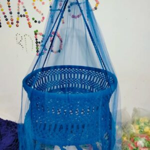 New Born Baby Dolna -(Blue) বাঁশের বেতের তৈরি দোলনা সাথের শুধু মশারি থাকবে